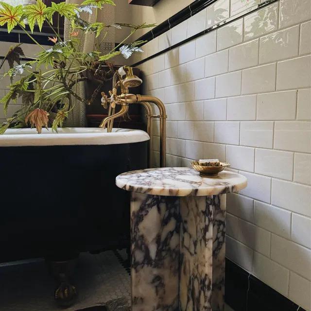 Calacatta Viola Marble Side Table: Modern End Table