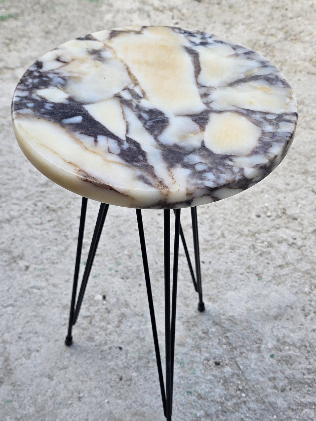 Calacatta Marble Side Table with Metal Legs (9.8 inch)