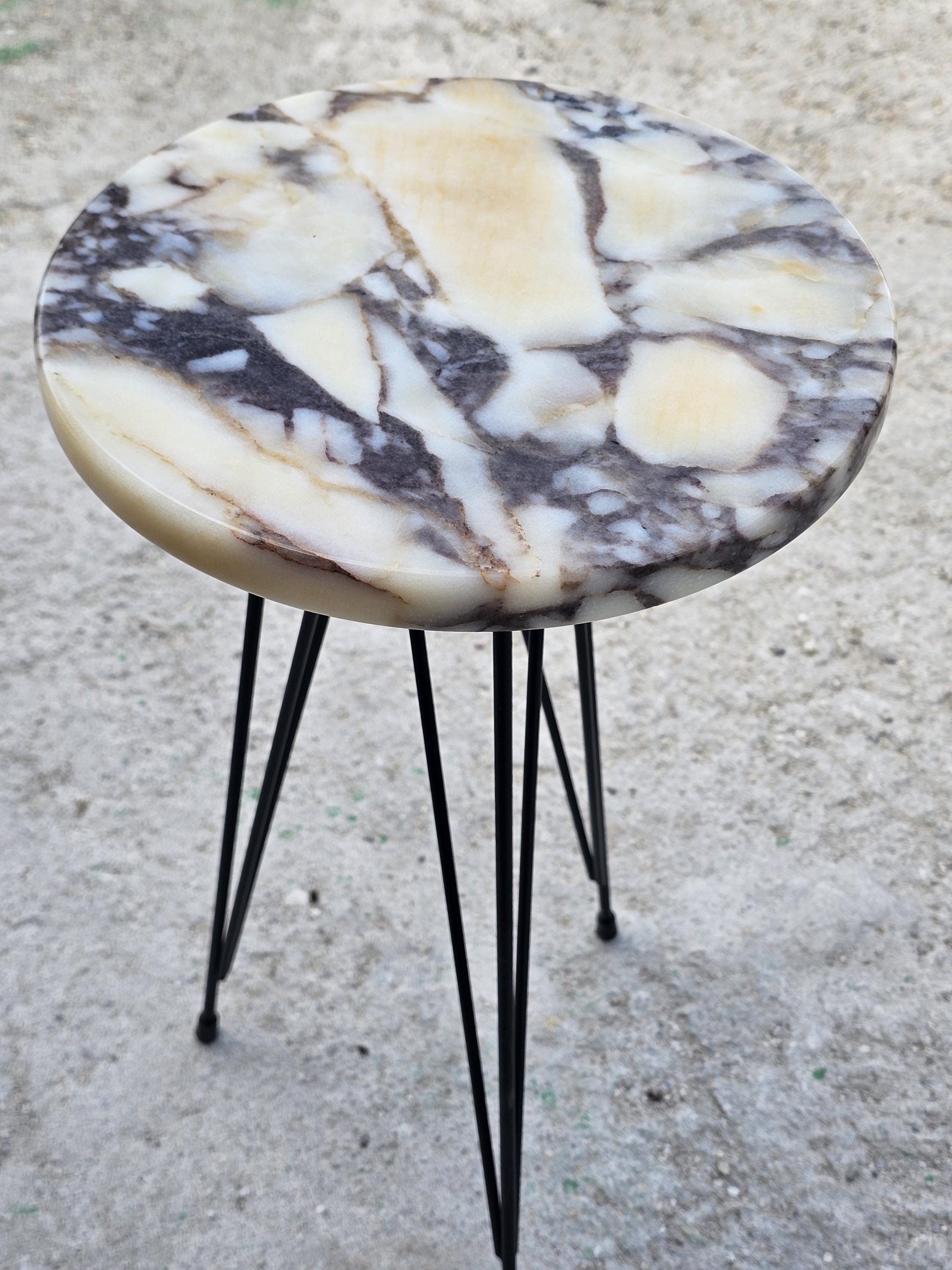Calacatta Marble Side Table with Metal Legs (9.8 inch)