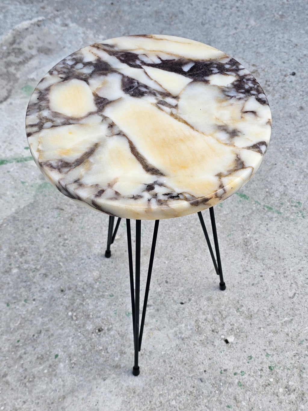 Calacatta Marble Side Table with Metal Legs (9.8 inch)