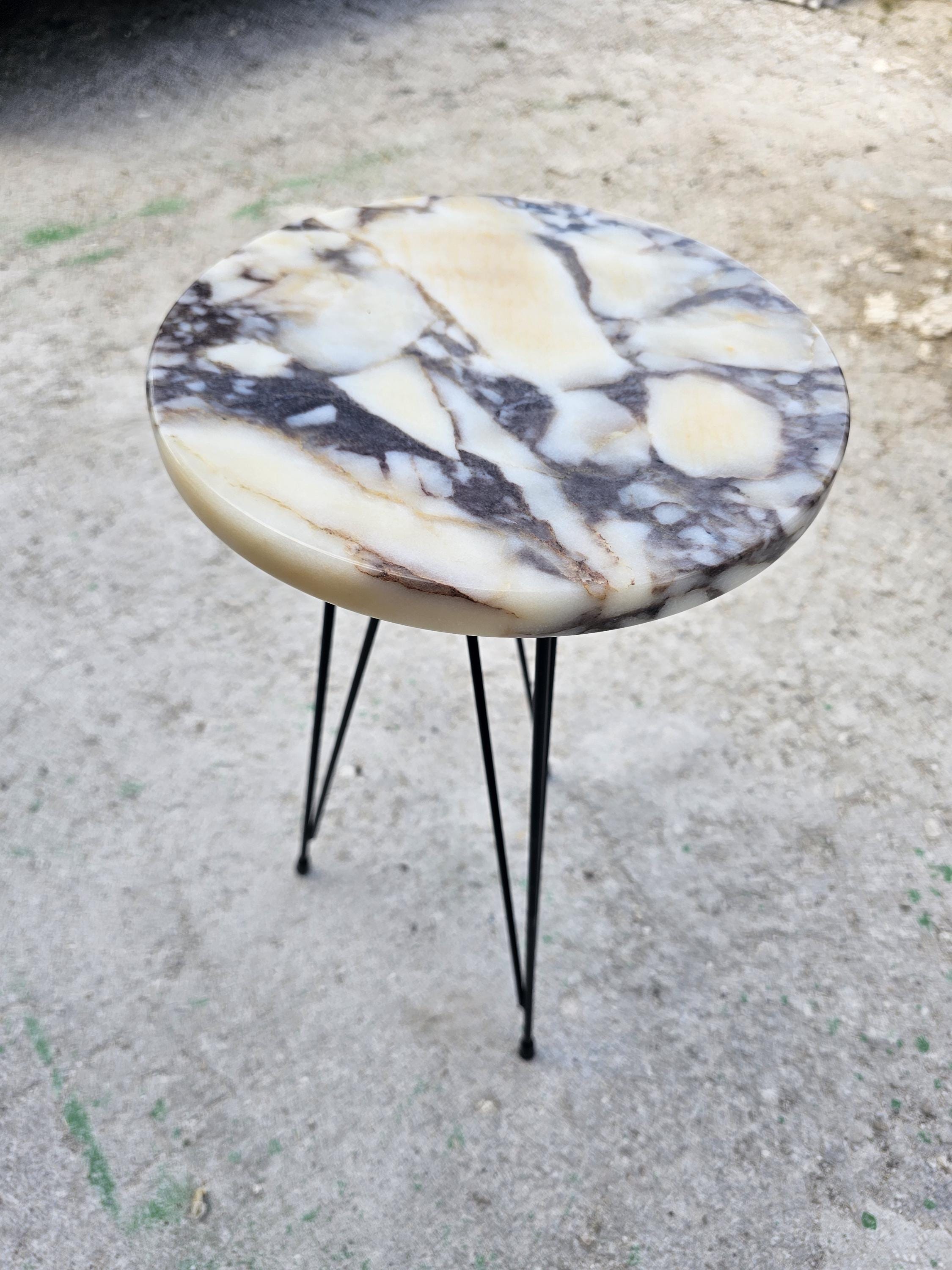 Calacatta Marble Side Table with Metal Legs (9.8 inch)