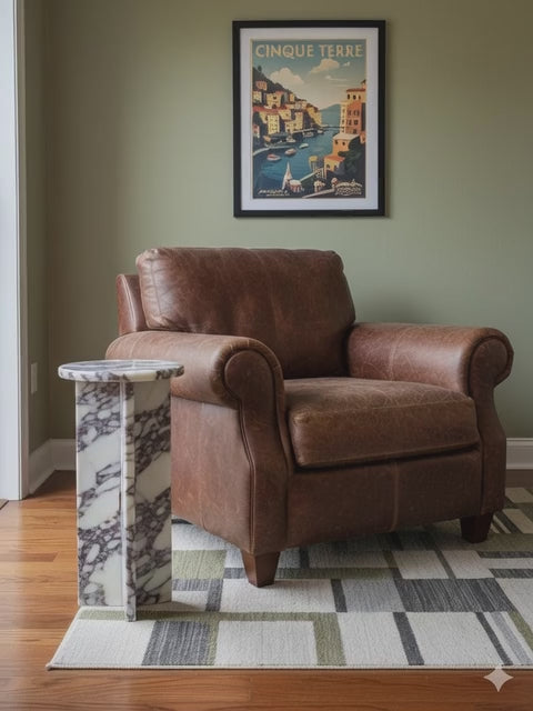 Calacatta Viola Marble Side Table-Real Stone-Sofa End Table