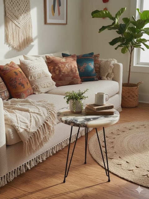 Calacatta Marble Side Table with Metal Legs (9.8 inch)