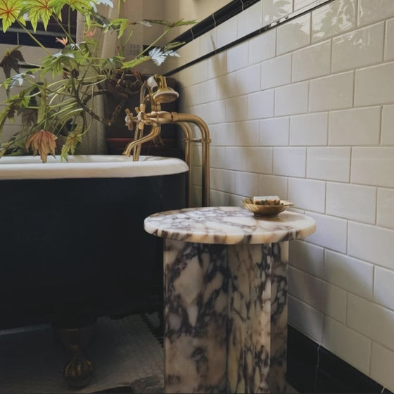 Calacatta Viola Marble Side Table: Modern End Table