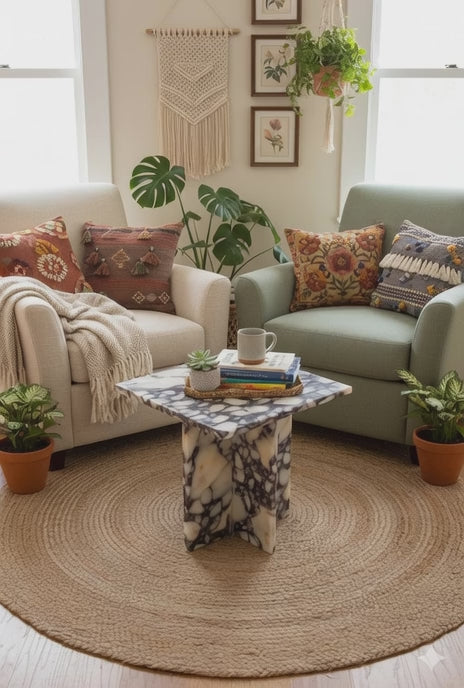 Calacatta Viola Marble Side Table and Coffe table