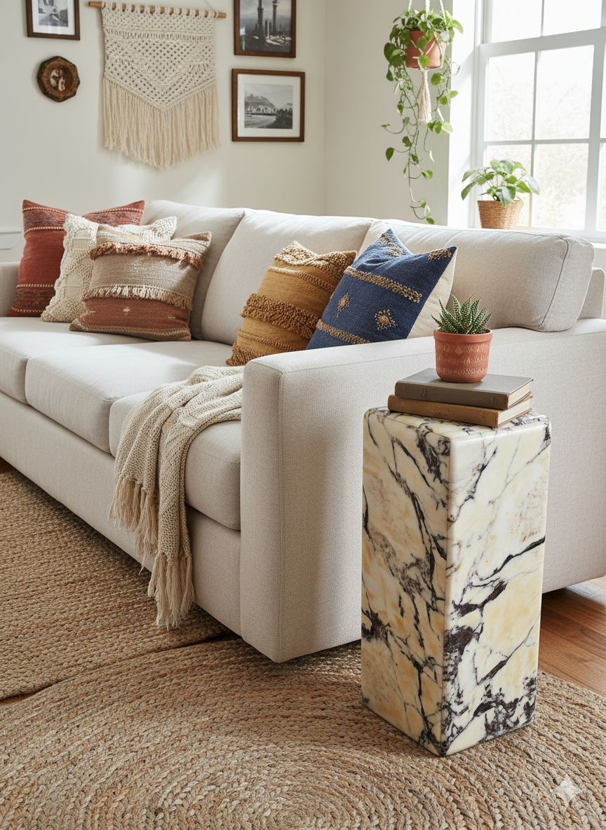 Calacatta Viola Marble Cube Table-End Table-Side Table