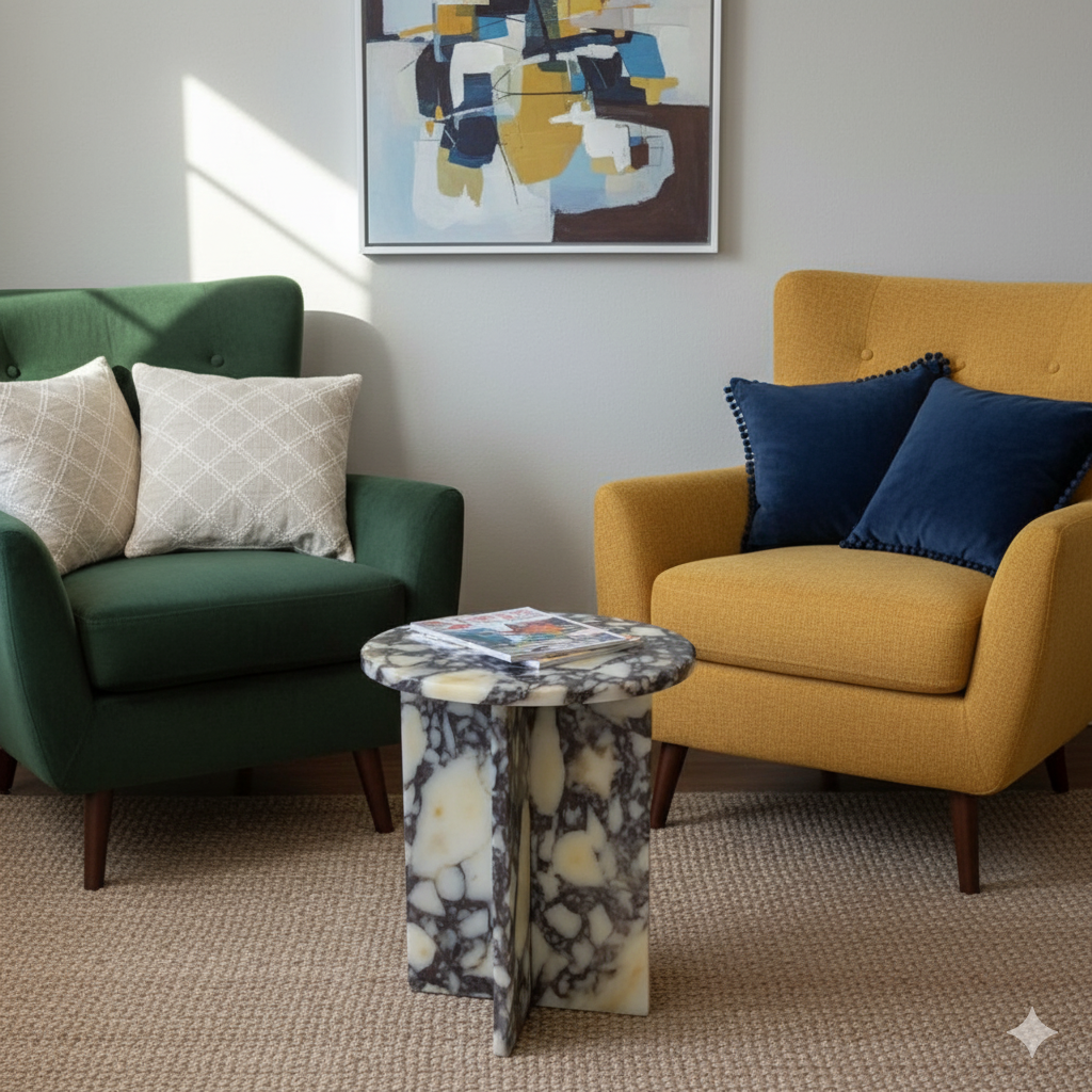 Calacatta Viola Marble Side Table: Modern End Table