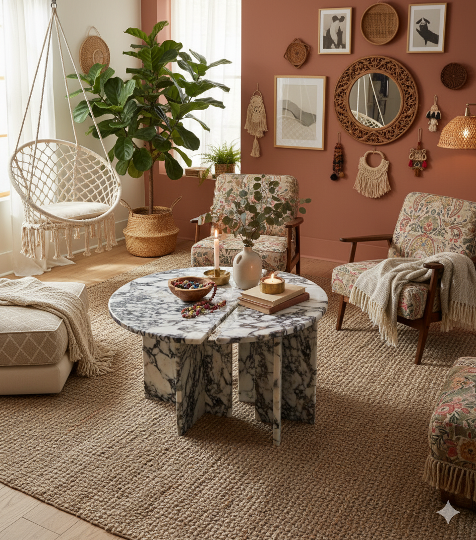 Calacatta viola coffe table -luxury table -2 piece half moon