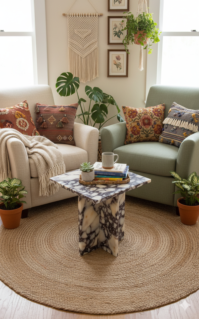 Calacatta Viola Marble Side Table and Coffe table