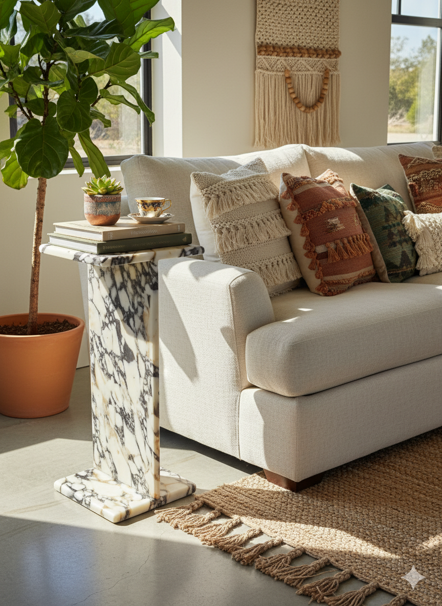 Calacatta Viola Marble End Table-Side Table-Home Decoration