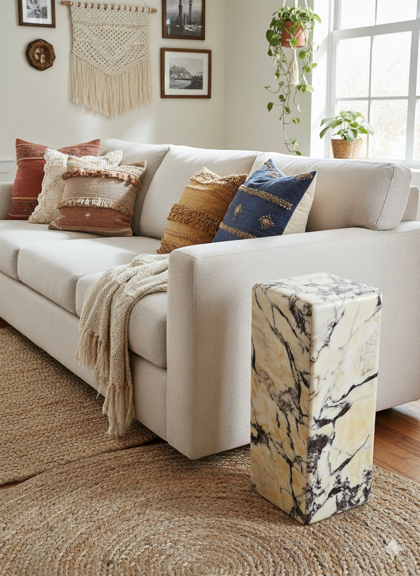 Calacatta Viola Marble Cube Table-End Table-Side Table