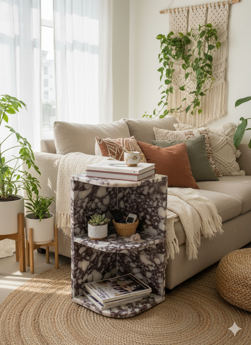 Handmade Calacatta Viola Marble Nightstand with Shelf (23.6x11.8)