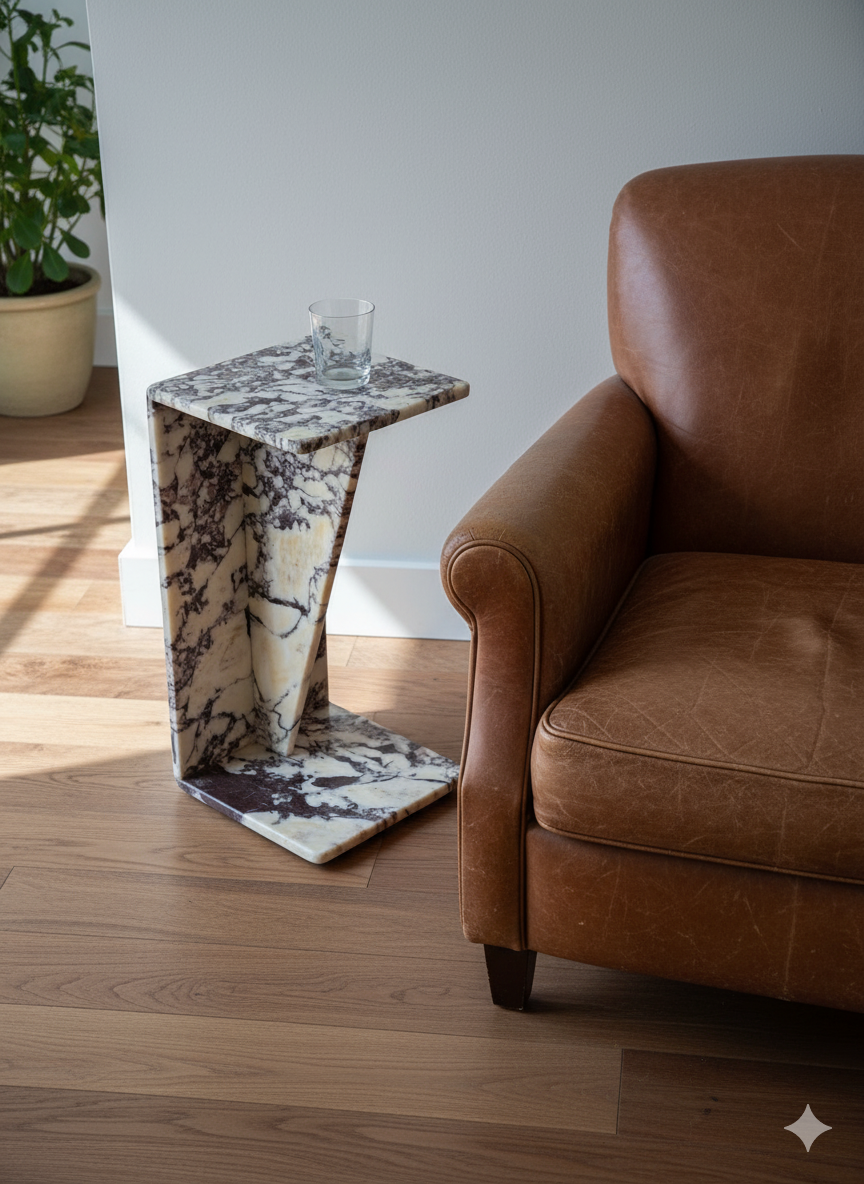 Calacatta Viola Marble Side Table-Real Stone