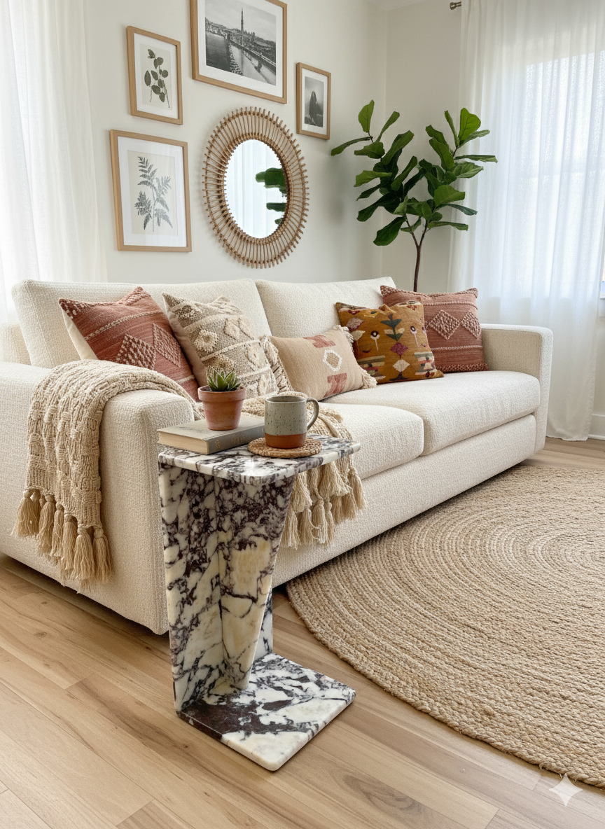 Calacatta Viola Marble Side Table-Real Stone