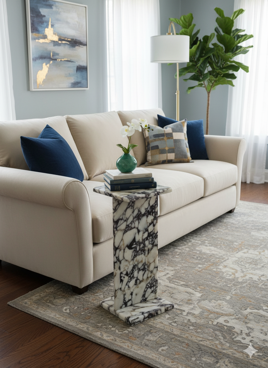 Calacatta Viola Marble End Table-Side Table-Home Decoration